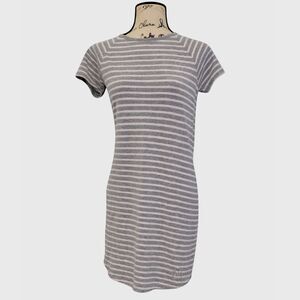 Michael Kors T-Shirt Dress S Gray & White Striped Rhinestone Logo Casual